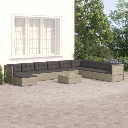 Set de muebles de jardín 10 pzas y cojines ratán sintético gris de vidaXL, Conjuntos de jardín - Ref: Foro24-3187211, Precio:...