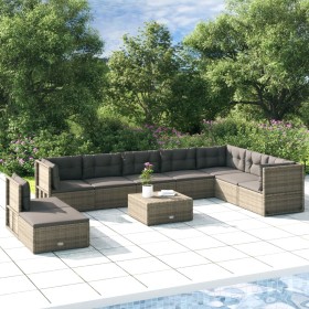 9-piece garden furniture set and gray synthetic rattan cushions by vidaXL, Garden sets - Ref: Foro24-3187221, Price: 852,99 €...