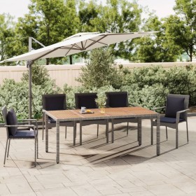 Gray PE rattan garden table and solid acacia wood surface by vidaXL, Garden tables - Ref: Foro24-319555, Price: 153,37 €, Dis...