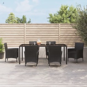 7-teiliges Garten-Essset und schwarze Kissen aus synthetischem Rattan von vidaXL, Gartensets - Ref: Foro24-3187328, Preis: 47...