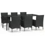 Set de comedor de jardín 7 pzas y cojines ratán sintético negro de vidaXL, Conjuntos de jardín - Ref: Foro24-3187328, Precio:...