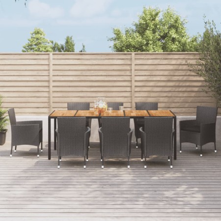 Set de comedor de jardín 9 pzas y cojines ratán sintético negro de vidaXL, Conjuntos de jardín - Ref: Foro24-3187402, Precio:...