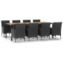 Set de comedor de jardín 9 pzas y cojines ratán sintético negro de vidaXL, Conjuntos de jardín - Ref: Foro24-3187402, Precio:...