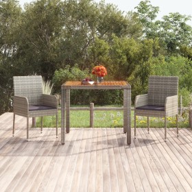 Mesa de jardín superficie de madera ratán PE gris 90x90x75 cm de vidaXL, Mesas de jardín - Ref: Foro24-319898, Precio: 105,66...