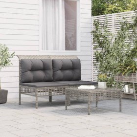 3-teiliges Gartenmöbel-Set und graue synthetische Rattankissen von vidaXL, Gartensets - Ref: Foro24-3187469, Preis: 130,99 €,...