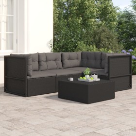 Garden set with cushions 4 pieces black synthetic rattan by vidaXL, Garden sets - Ref: Foro24-3187110, Price: 311,99 €, Disco...