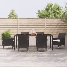 7-teiliges Garten-Essset und schwarze Kissen aus synthetischem Rattan von vidaXL, Gartensets - Ref: Foro24-3187320, Preis: 45...