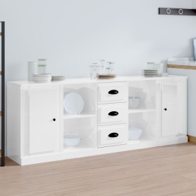 Sideboards 3 units glossy white plywood by vidaXL, Sideboards - Ref: Foro24-3185257, Price: 172,39 €, Discount: %