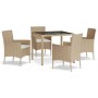 Set comedor de jardín 5 pzas con cojines ratán sintético beige de vidaXL, Conjuntos de jardín - Ref: Foro24-3187349, Precio: ...