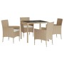 Set comedor de jardín 5 pzas con cojines ratán sintético beige de vidaXL, Conjuntos de jardín - Ref: Foro24-3187349, Precio: ...