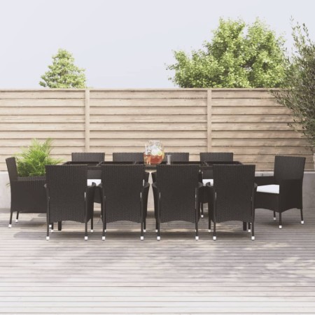 Set de comedor jardín 11 pzas con cojines ratán sintético negro de vidaXL, Conjuntos de jardín - Ref: Foro24-3187323, Precio:...