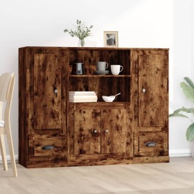 Hohes Sideboard, 3-teilig, geräuchertes Eichensperrholz von vidaXL, Sideboards - Ref: Foro24-3185316, Preis: 200,32 €, Rabatt: %