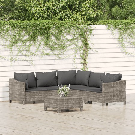 6-teiliges Gartenmöbel-Set und graue synthetische Rattankissen von vidaXL, Gartensets - Ref: Foro24-3187278, Preis: 471,09 €,...