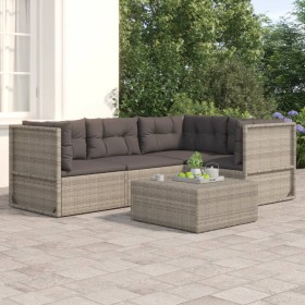 4-teiliges Gartenmöbel-Set und Kissen synthetisches Rattangrau von vidaXL, Gartensets - Ref: Foro24-3187193, Preis: 315,47 €,...