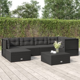 Set muebles de jardín 6 piezas y cojines ratán sintético negro de vidaXL, Conjuntos de jardín - Ref: Foro24-3187147, Precio: ...