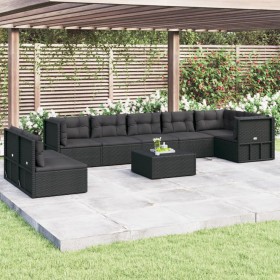 Set de muebles de jardín 8 pzas y cojines ratán sintético negro de vidaXL, Conjuntos de jardín - Ref: Foro24-3187141, Precio:...