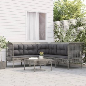 6-teiliges Gartenmöbel-Set und graue synthetische Rattankissen von vidaXL, Gartensets - Ref: Foro24-3187514, Preis: 347,48 €,...