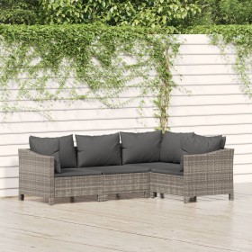 4-teiliges Gartenmöbel-Set und graue synthetische Rattankissen von vidaXL, Gartensets - Ref: Foro24-3187272, Preis: 289,86 €,...