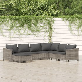 Set de muebles de jardín 7 pzas y cojines ratán sintético gris de vidaXL, Conjuntos de jardín - Ref: Foro24-3187296, Precio: ...