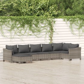 Set de muebles de jardín 7 pzas y cojines ratán sintético gris de vidaXL, Conjuntos de jardín - Ref: Foro24-3187293, Precio: ...