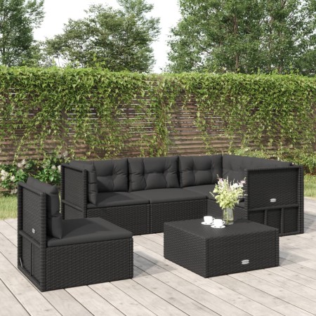 5-teiliges Gartenmöbel-Set und schwarze synthetische Rattankissen von vidaXL, Gartensets - Ref: Foro24-3187129, Preis: 493,92...