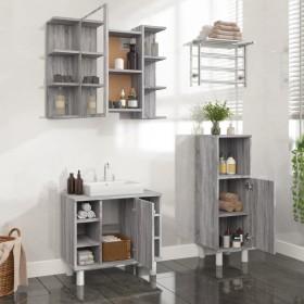 Sonoma gray plywood 3-piece bathroom furniture set by vidaXL, Bathroom furniture - Ref: Foro24-3187610, Price: 182,75 €, Disc...