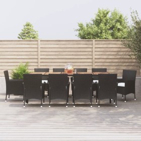 Set de comedor jardín 11 pzas con cojines ratán sintético negro de vidaXL, Conjuntos de jardín - Ref: Foro24-3187395, Precio:...