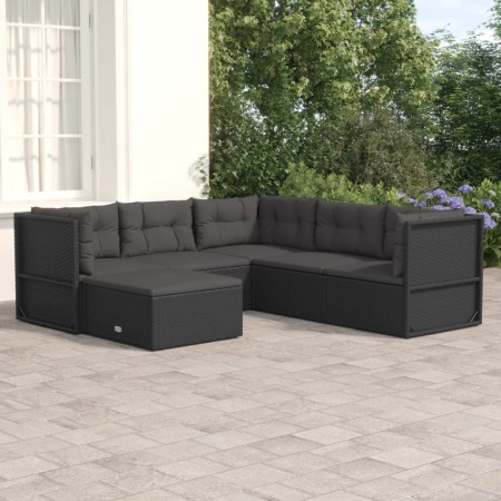 Set muebles de jardín 6 piezas y cojines ratán sintético negro de vidaXL, Conjuntos de jardín - Ref: Foro24-3187118, Precio: ...