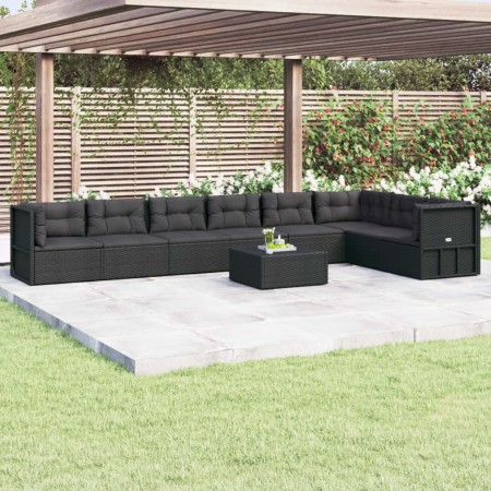 Set de muebles de jardín 8 pzas y cojines ratán sintético negro de vidaXL, Conjuntos de jardín - Ref: Foro24-3187145, Precio:...