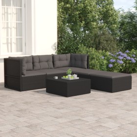 5-teiliges Gartenmöbel-Set und schwarze synthetische Rattankissen von vidaXL, Gartensets - Ref: Foro24-3187108, Preis: 431,99...