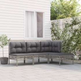 4-teiliges Gartenmöbel-Set und graue synthetische Rattankissen von vidaXL, Gartensets - Ref: Foro24-3187497, Preis: 197,06 €,...