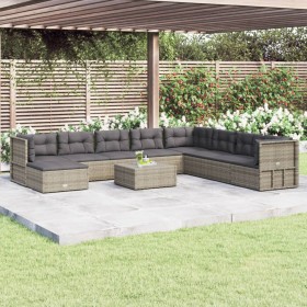 9-teiliges Gartenmöbel-Set und graue synthetische Rattankissen von vidaXL, Gartensets - Ref: Foro24-3187225, Preis: 852,99 €,...