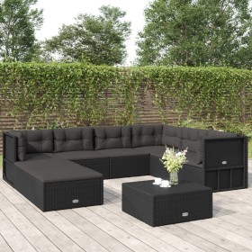 8-teiliges Gartenmöbel-Set und Kissen aus synthetischem Rattan schwarz von vidaXL, Gartensets - Ref: Foro24-3187158, Preis: 6...