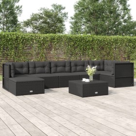 Set de muebles de jardín y cojines 7 pzas ratán sintético negro de vidaXL, Conjuntos de jardín - Ref: Foro24-3187149, Precio:...