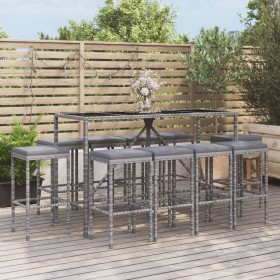 Garden table and high stools 11 pieces and gray PE rattan cushions by vidaXL, Garden sets - Ref: Foro24-3187640, Price: 422,9...