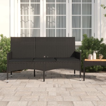 3-Sitzer-Gartenbank mit schwarzen synthetischen Rattankissen von vidaXL, Gartenbänke - Ref: Foro24-319494, Preis: 90,98 €, Ra...