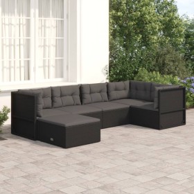 6-teiliges Gartenmöbel-Set und Kissen Kunstrattan schwarz von vidaXL, Gartensets - Ref: Foro24-3187113, Preis: 509,17 €, Raba...