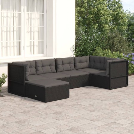 6-teiliges Gartenmöbel-Set und Kissen Kunstrattan schwarz von vidaXL, Gartensets - Ref: Foro24-3187113, Preis: 508,99 €, Raba...