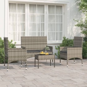 4-teiliges Gartenmöbel-Set und graue synthetische Rattankissen von vidaXL, Gartensets - Ref: Foro24-319497, Preis: 160,99 €, ...