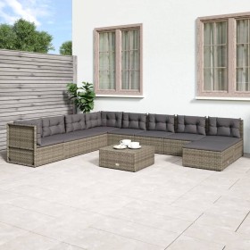 9-piece garden furniture set and gray synthetic rattan cushions by vidaXL, Garden sets - Ref: Foro24-3187186, Price: 866,99 €...