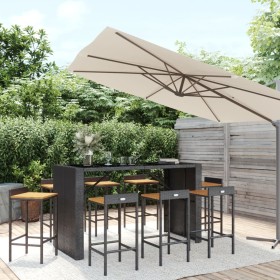 Mesa bar y taburetes jardín 9 pzas madera acacia ratán PE negro de vidaXL, Conjuntos de jardín - Ref: Foro24-3187688, Precio:...