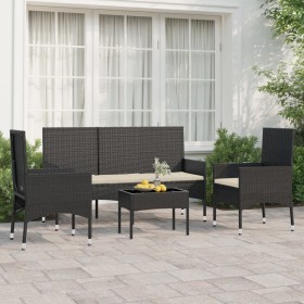 Garden set with 4-piece black synthetic rattan cushions by vidaXL, Garden sets - Ref: Foro24-319500, Price: 180,99 €, Discoun...