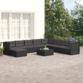 9-teiliges Gartenmöbel-Set und Kissen aus synthetischem Rattan schwarz von vidaXL, Gartensets - Ref: Foro24-3187126, Preis: 7...