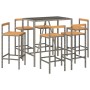 Bar table and garden stools 7 pieces made of acacia wood and gray PE rattan by vidaXL, Garden sets - Ref: Foro24-3187695, Pri...