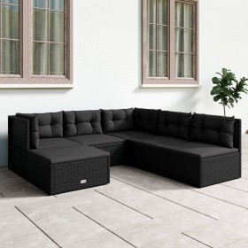 Set muebles de jardín 6 piezas y cojines ratán sintético negro de vidaXL, Conjuntos de jardín - Ref: Foro24-3187097, Precio: ...