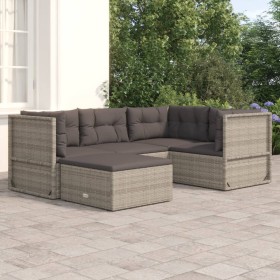 5-teiliges Gartenmöbel-Set und graue synthetische Rattankissen von vidaXL, Gartensets - Ref: Foro24-3187194, Preis: 437,83 €,...