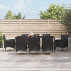 9-teiliges Garten-Essset und schwarze Kissen aus synthetischem Rattan von vidaXL, Gartensets - Ref: Foro24-3187329, Preis: 57...