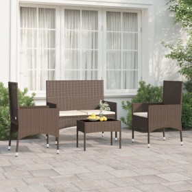 4-teiliges Gartenmöbel-Set und braune synthetische Rattankissen von vidaXL, Gartensets - Ref: Foro24-319495, Preis: 160,99 €,...