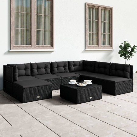 Set de muebles de jardín y cojines 7 pzas ratán sintético negro de vidaXL, Conjuntos de jardín - Ref: Foro24-3187099, Precio:...