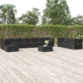 11-teiliges Gartenmöbel-Set und Kissen aus synthetischem Rattan schwarz von vidaXL, Gartensets - Ref: Foro24-3187170, Preis: ...